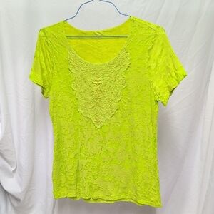 Coldwater Creek Yellow and Green Short Sleeve T-Shirt